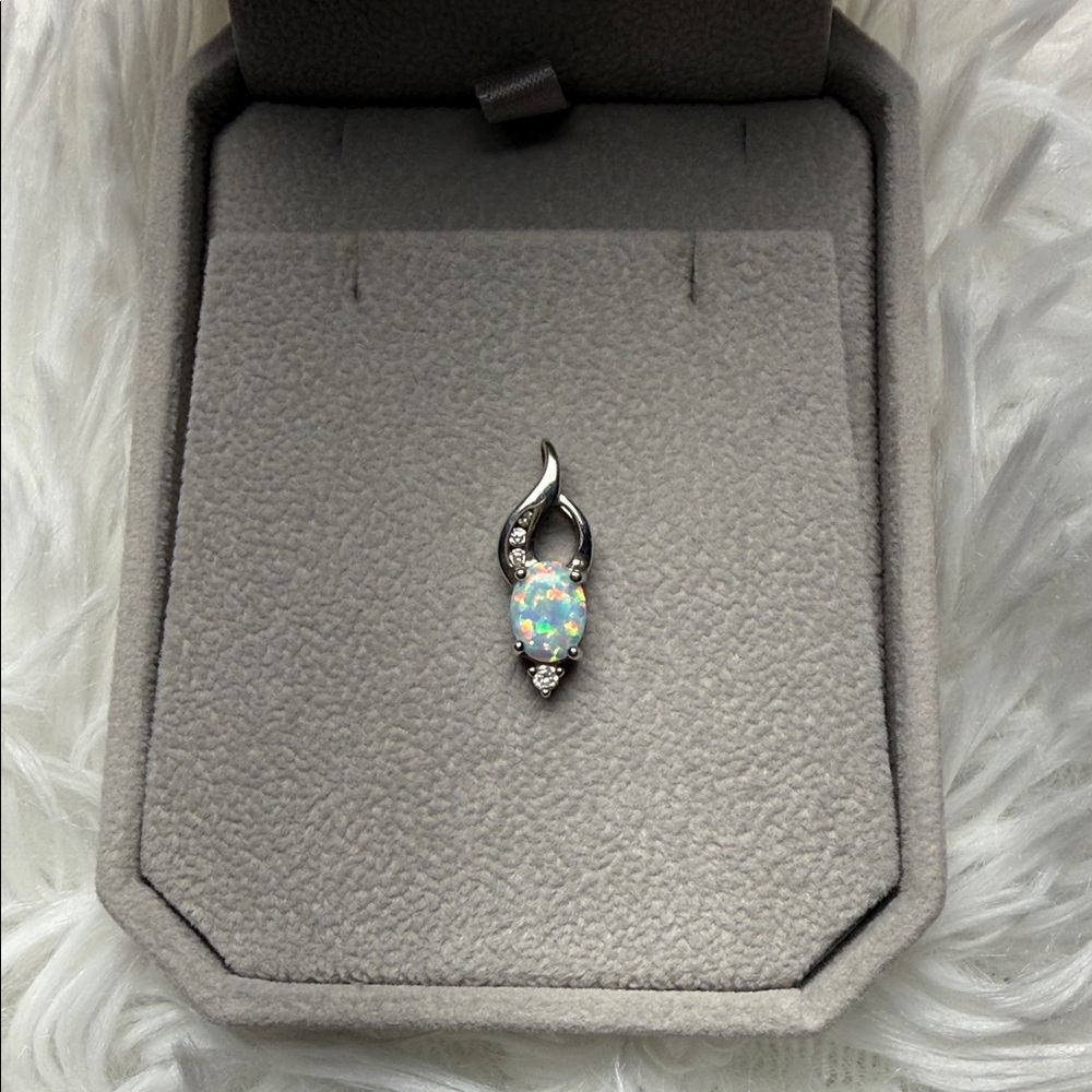 Sterling Silver Opal Pendant Necklace Charm - White Opal
